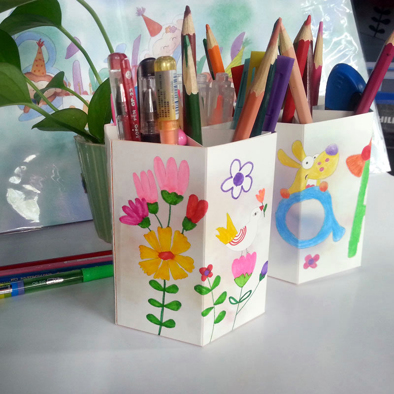 儿童手工diy纸质环保折纸笔筒动手制作学习手工折纸