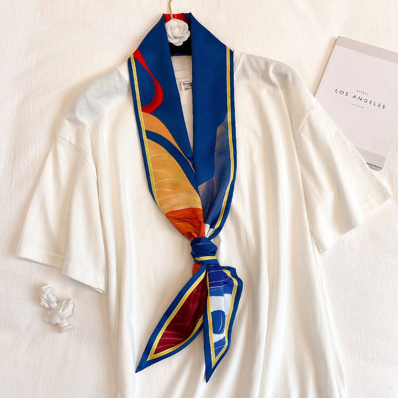 笛菲原创油画细窄丝巾长条斜角春夏百搭装饰围巾