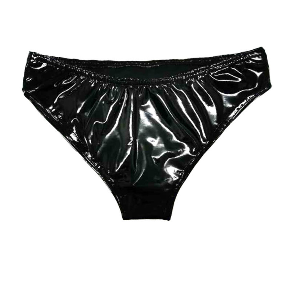 亮皮钢管安全低腰三角表演舞夜皮裤内裤走光女三角裤