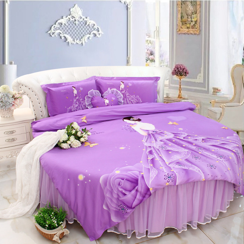 紫色美女公主纯棉全棉加厚圆床四件件套冬季床品套件