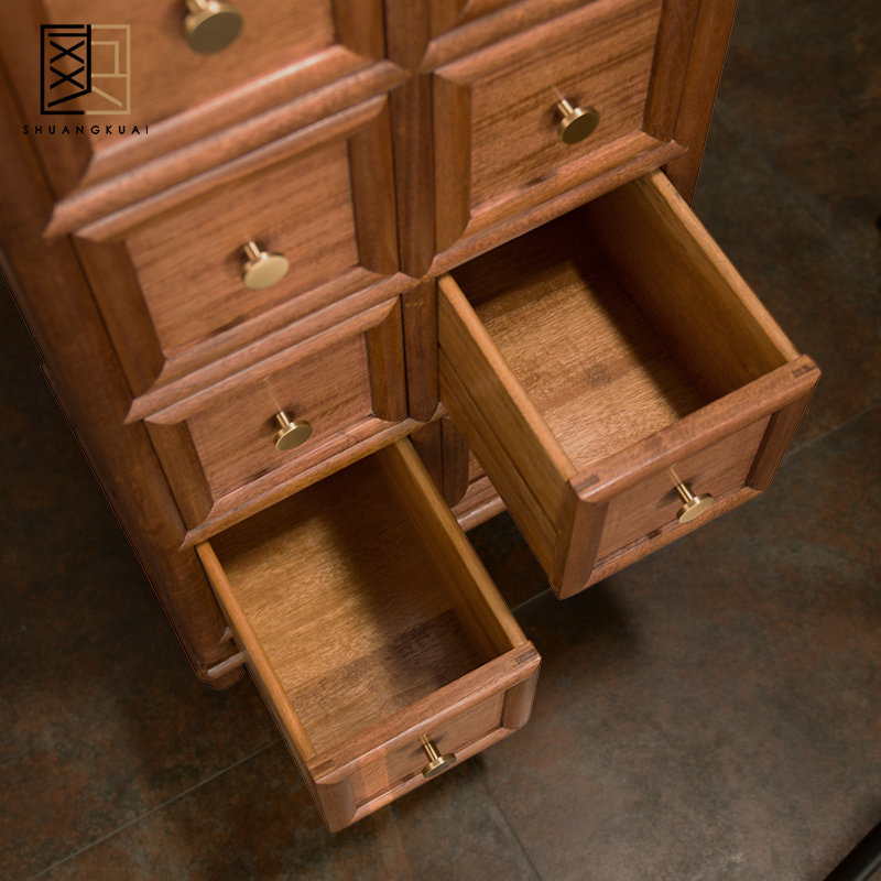 爽快金丝梨木明式八抽多宝格实木收纳斗柜