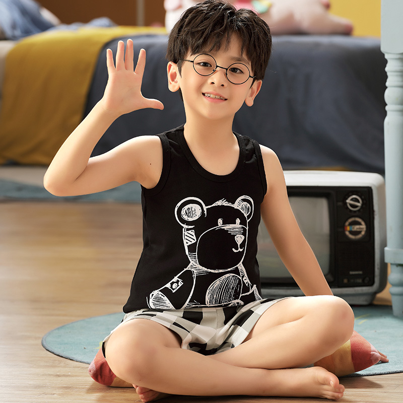 儿童睡衣夏季薄款背心男童纯棉棉宝宝小男孩夏天背心吊带