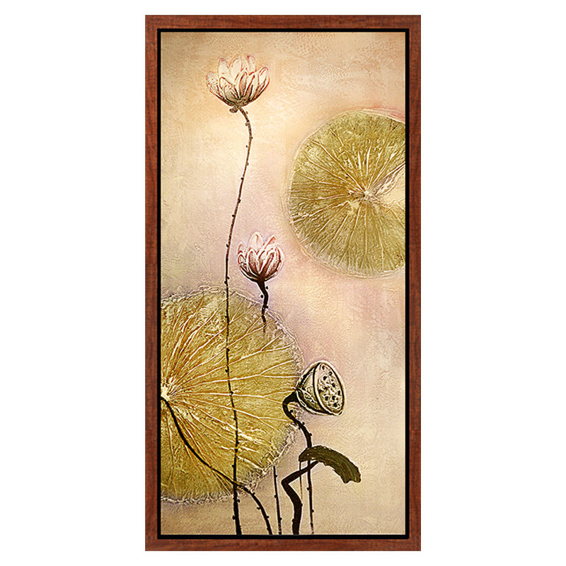 玄关画新中式装饰画竖版荷花走廊过道挂画抽象油画