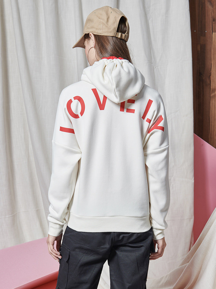 361运动卫衣女款春秋新款加绒保暖休闲上衣宽松连帽白色套头衫潮