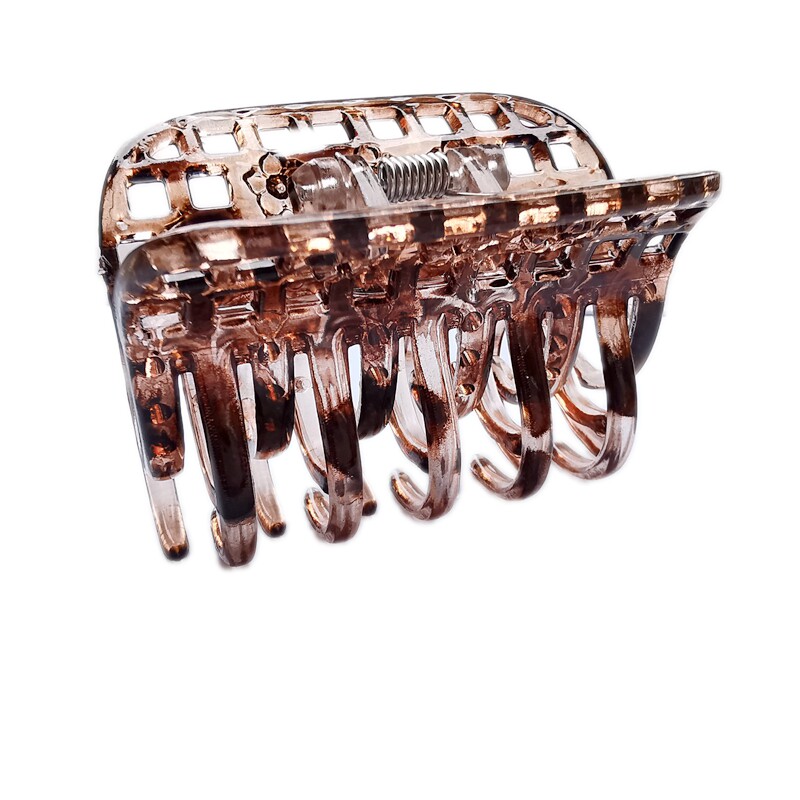 5cm中号大号洗澡透明发抓塑料抓夹时尚双排齿盘发马尾弹簧夹