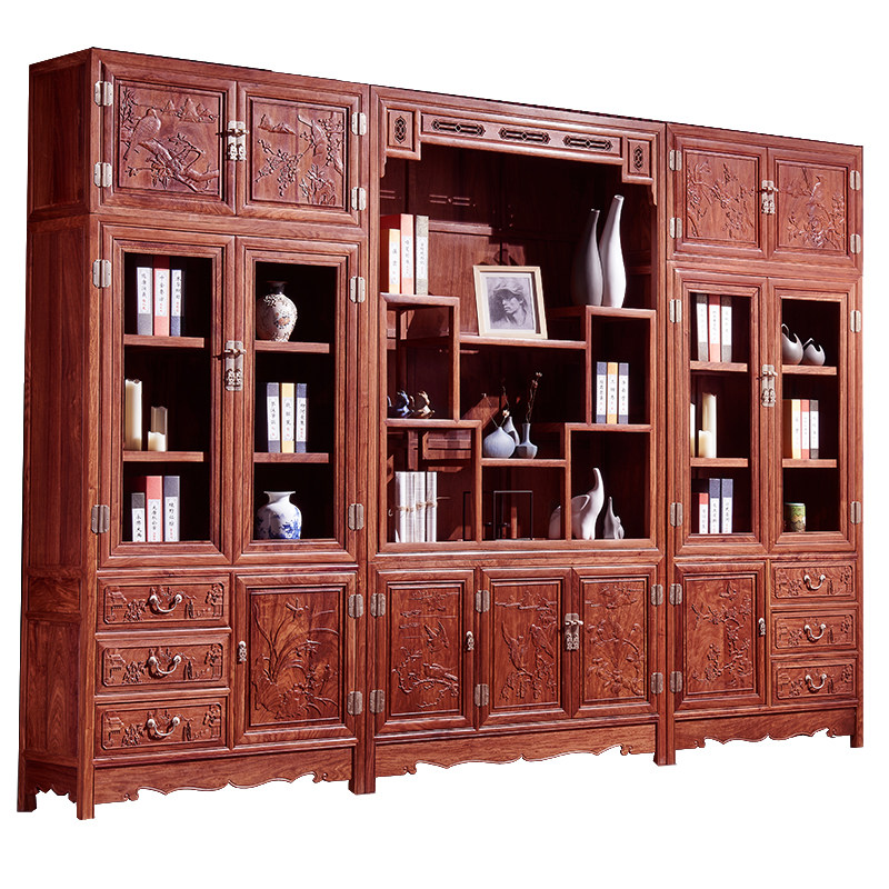 组合书柜红木顶箱花梨书橱书房储物柜办公房刺猬组合书柜