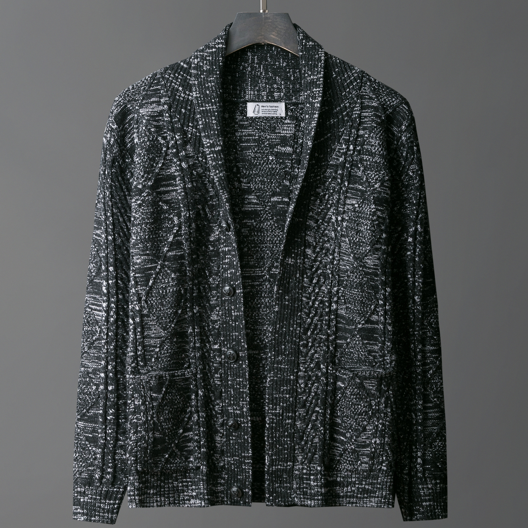 秋冬羊毛衫外套青果翻领外搭男士外穿毛线衣加厚毛衣针织衫开衫潮