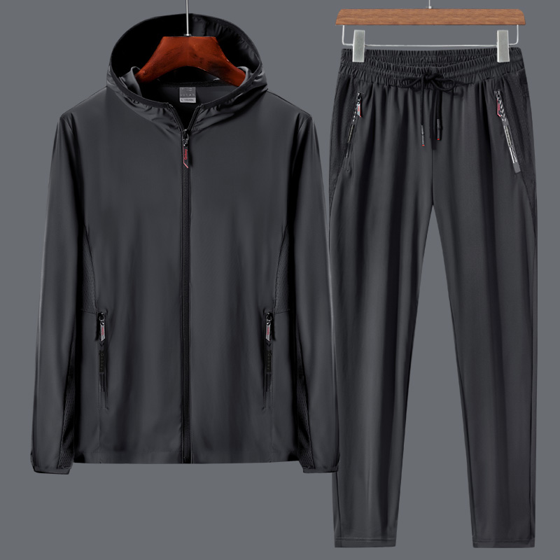 冰丝防晒衣男超薄透气夏季防紫外线外套中年爸爸装防晒服夹克套装