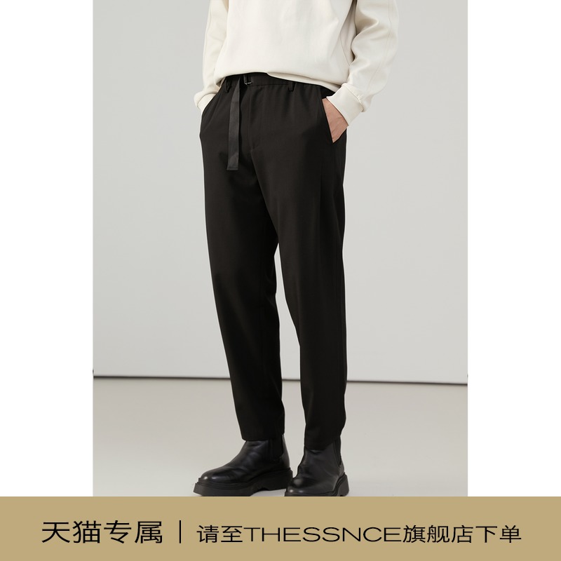 THESSNCE抗皱易打理松紧腰通勤休闲裤子男九分裤小脚裤锥形西裤L
