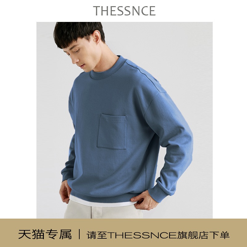 THESSNCE 棉中贵族SUPIMA长绒棉定纺情侣上衣口袋圆领卫衣男秋L