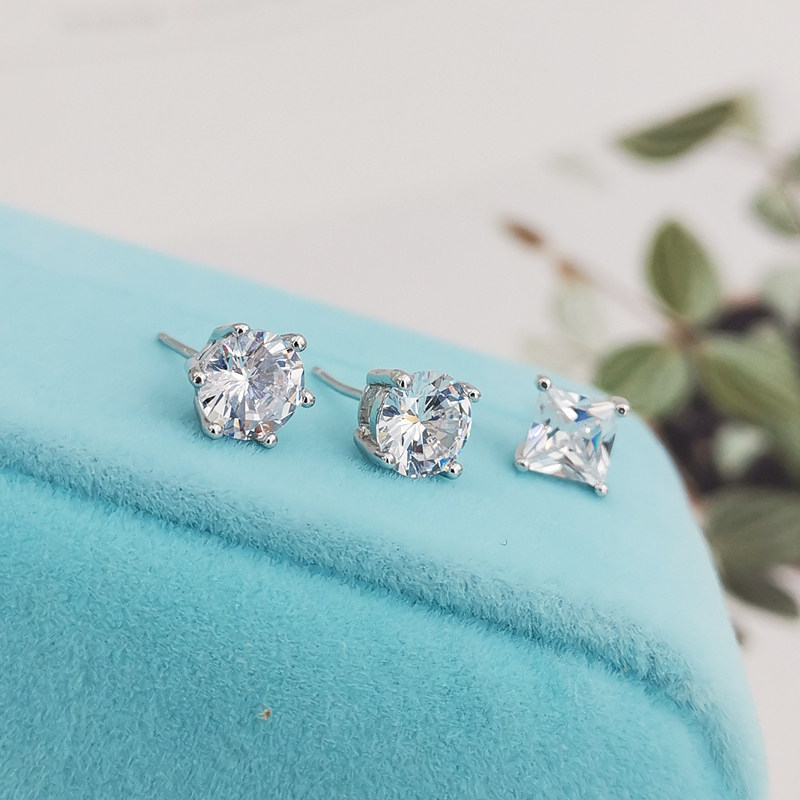简约六爪耳钉气质韩国s925纯银正品锆石耳环耳钉