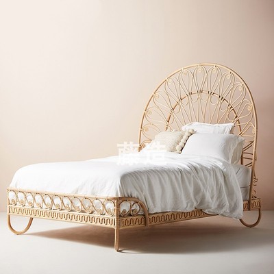 藤造藤床创意卧室藤床民宿酒店客栈双人床主卧日式藤艺床藤编印尼