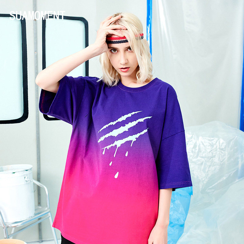 suamoment一代爪痕抓痕渐变变色吊染基础短袖inst恤