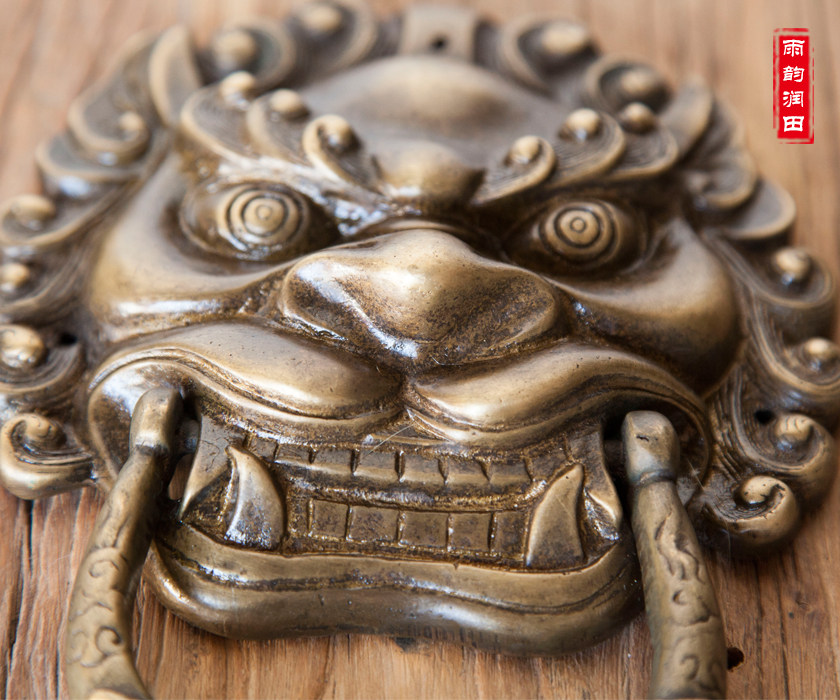 中式仿古纯铜兽头拉环虎头拉手仿古纯铜狮子头门环木门把手铜拉环