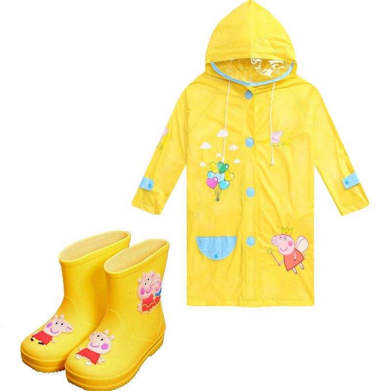儿童雨鞋宝宝男童女小童小猪卡通雨衣雨鞋套装幼儿园