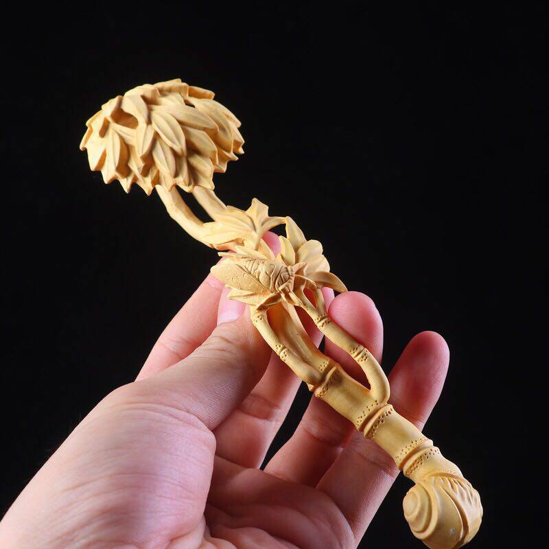 小叶黄杨木雕实木客厅镇雕刻手把工艺品家居饰品竹节木雕