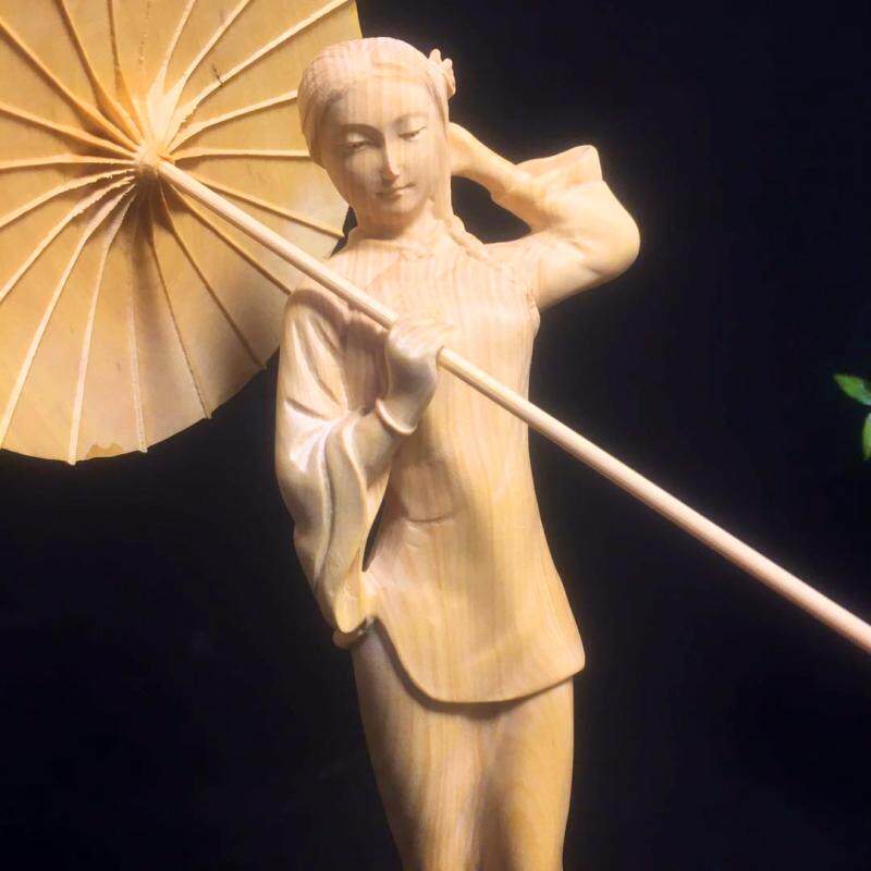 崖柏黄杨木雕东方女子东方女子人物摆件古典美女木雕