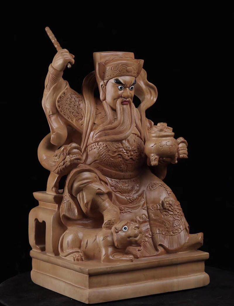 香樟大号礼品开业神像人物实木招财踩虎木雕木雕