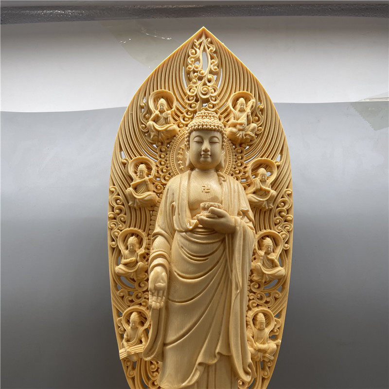 桧木雕刻新中式禅意人物佛像摆件工艺品如来如来佛木雕