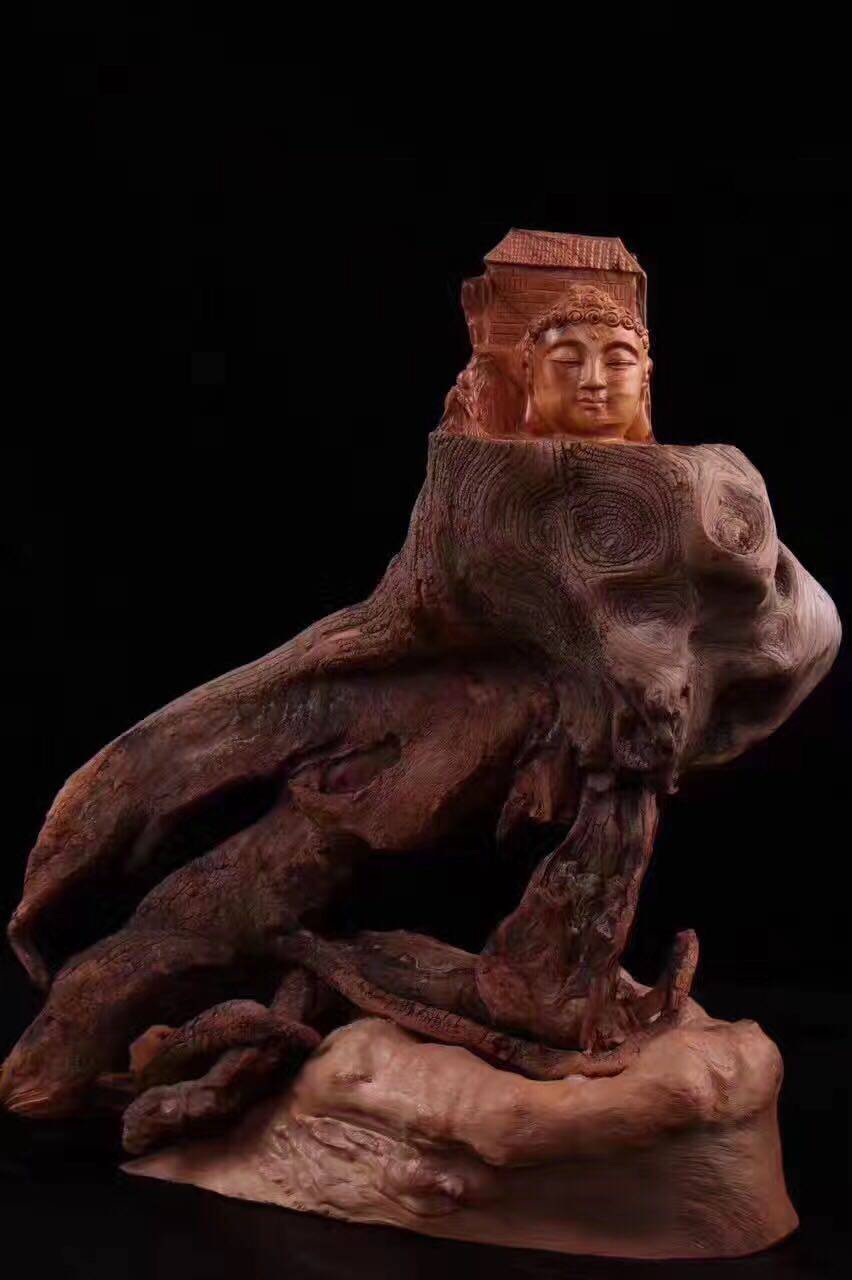 风化夹壁根崖柏佛海无边太行摆件佛主孤品无边佛海根雕