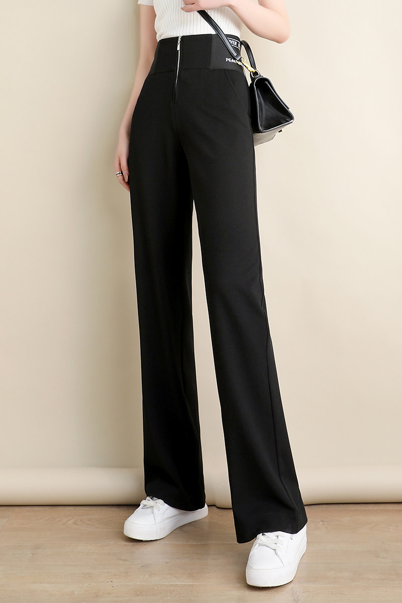 黑色阔腿裤女高腰垂感字母春夏薄款筒裤时尚休闲裤