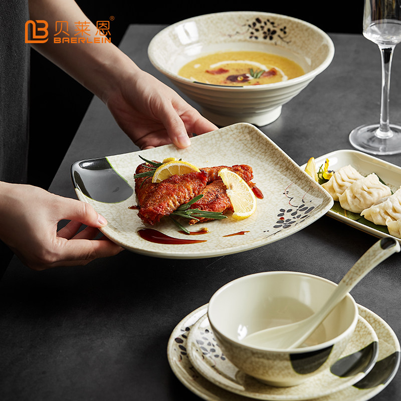 贝莱恩夏荷仿瓷餐具盘子密胺圆形自助自助餐餐盘盘