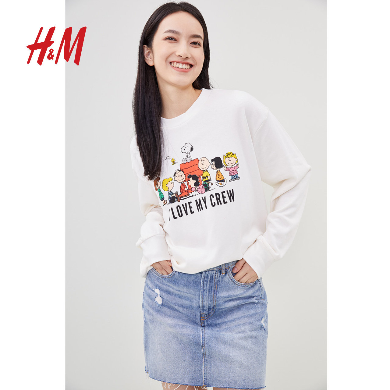 史努比系列hm女装卫衣女2020秋冬新款印花圆领卫衣