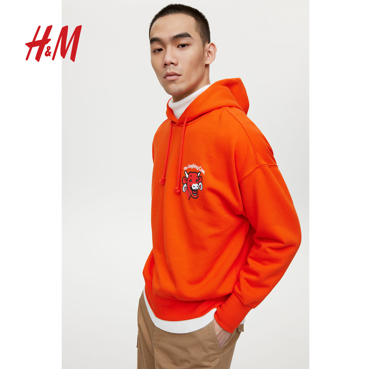 hm男装卫衣男潮2021春装新款套头加绒长袖卫衣