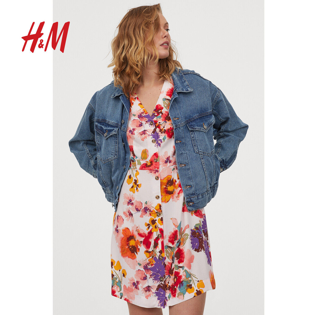 章鱼同款hm女装宫廷交叉泡泡淡黄色淑女连衣裙连衣裙