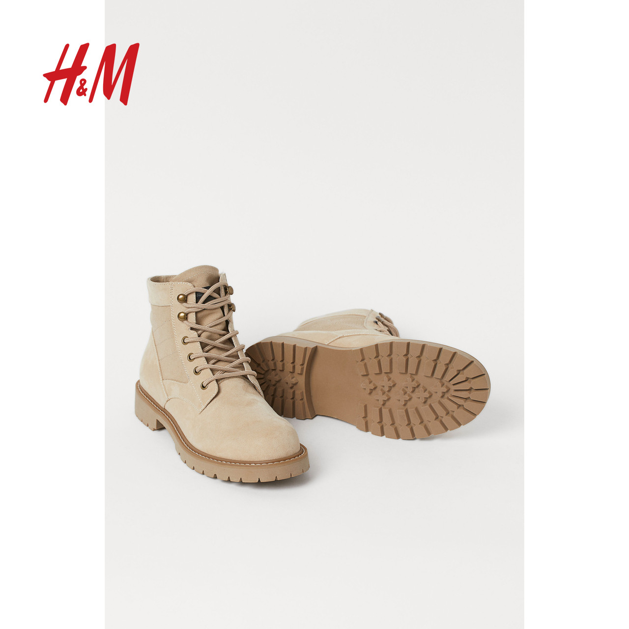 hm男鞋男靴鞋子2020秋装新款麂皮系带靴子马丁靴