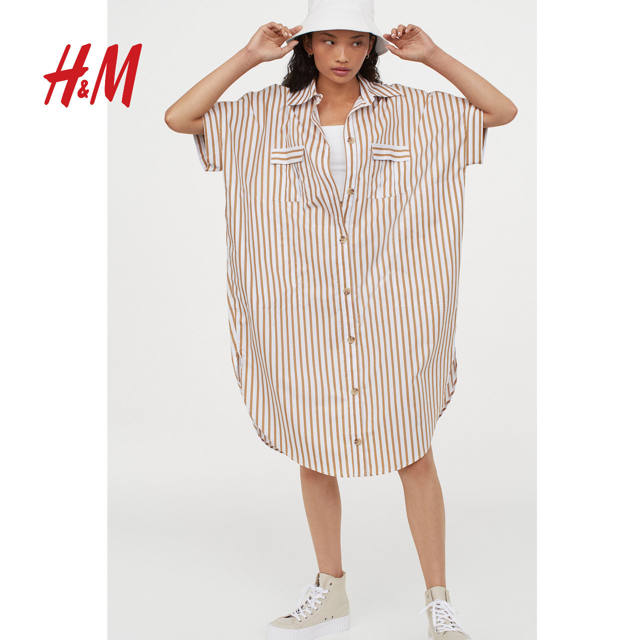 hm女装裙子子女长款盐系男友衬衫连衣裙0928879连衣裙