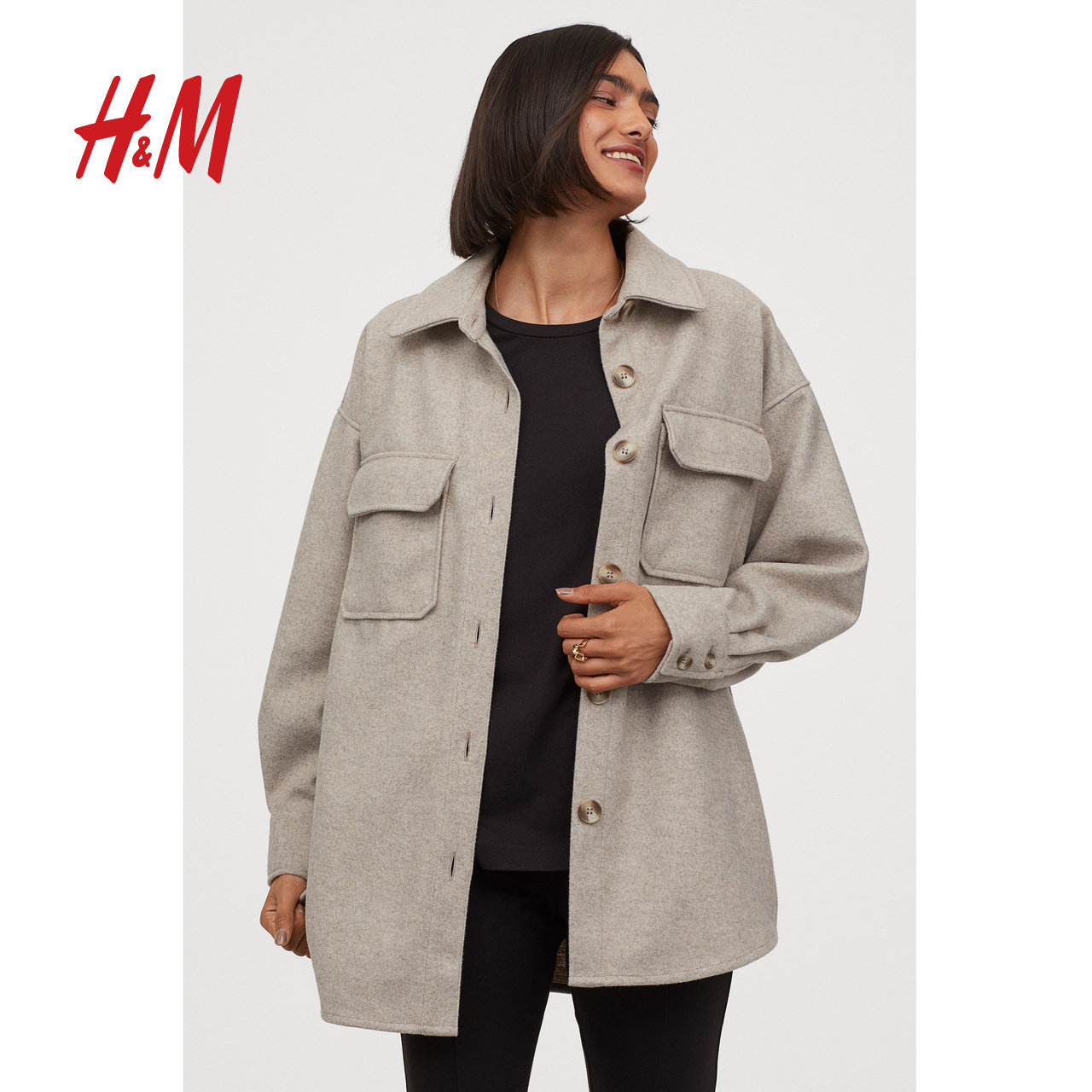 博主同款hm女装宽松毛呢外套网红推荐气质短外套