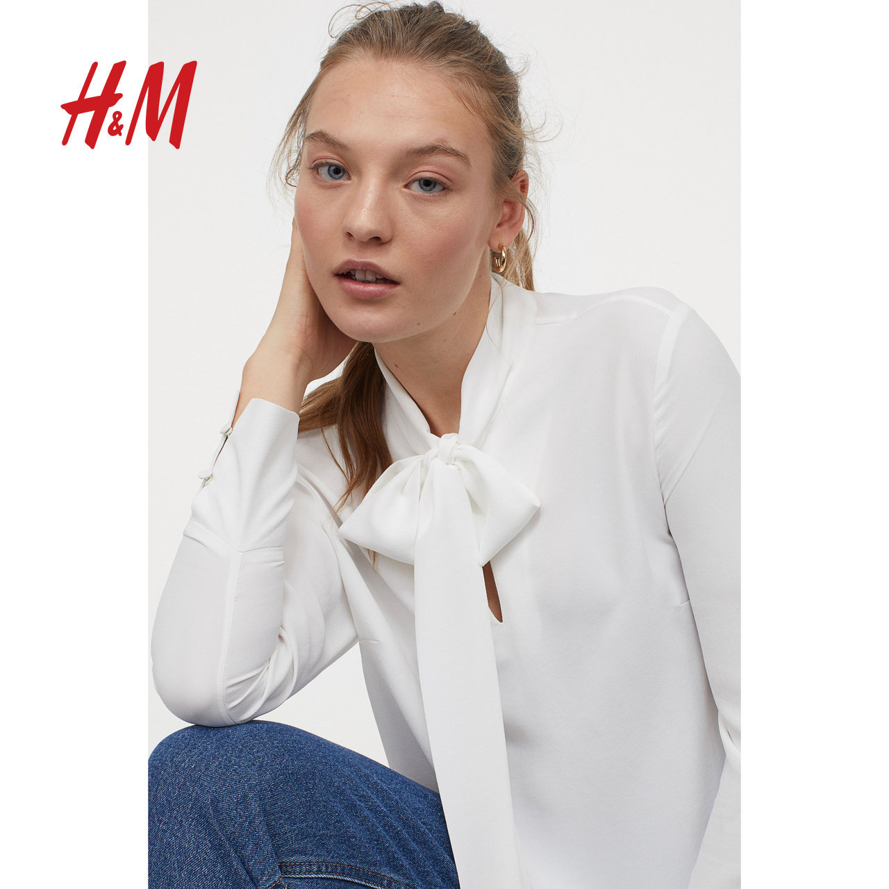 hm女装衬衣2021春季百搭长袖立领纯色领上衬衫