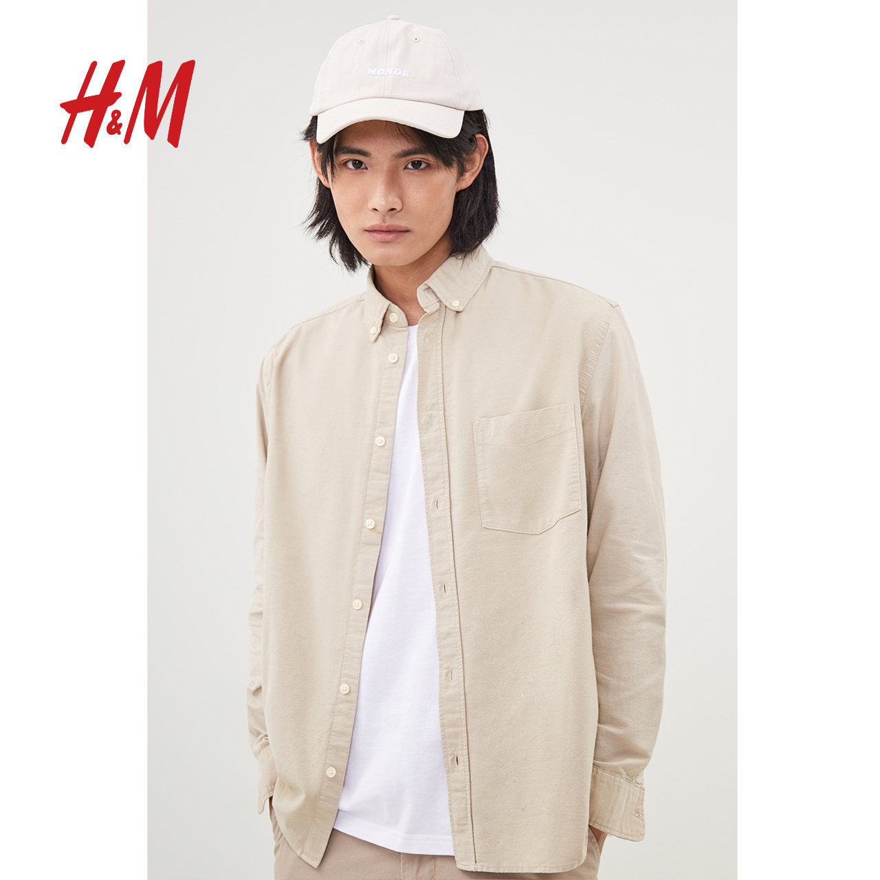 【圣诞系列】hm 男装衬衣2020秋冬新款长袖黑色衬衫上衣 0795836