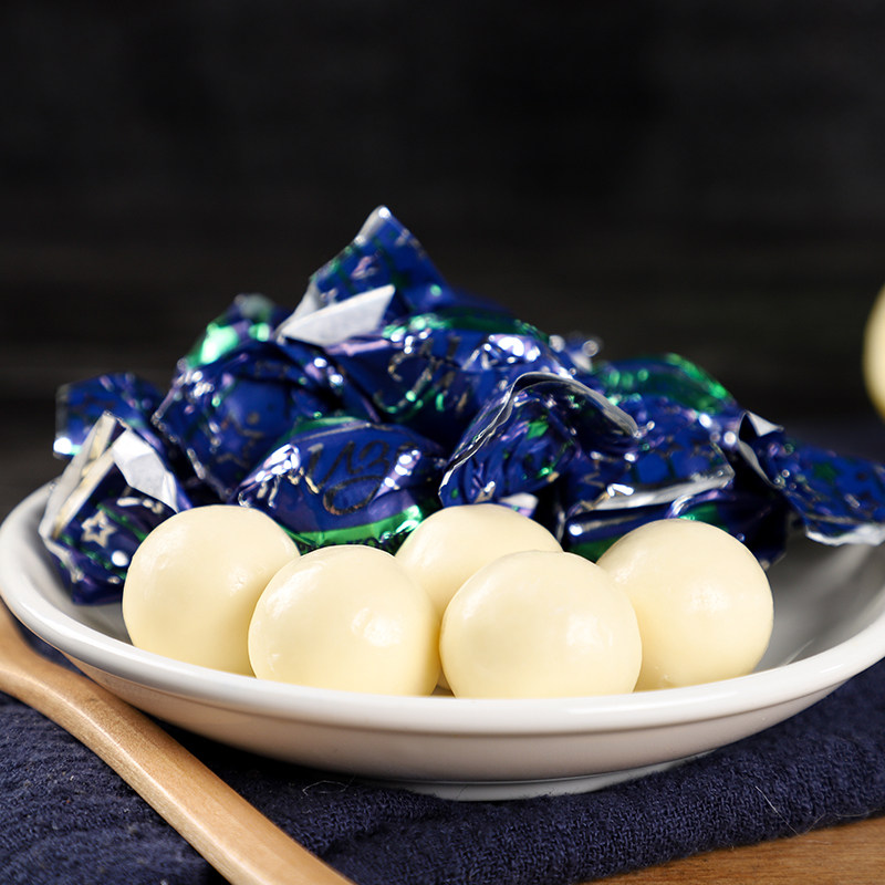 俄罗斯糖果 星空巧克力球糖 酸奶糖 夹心奶油糖果椰蓉味多味250g