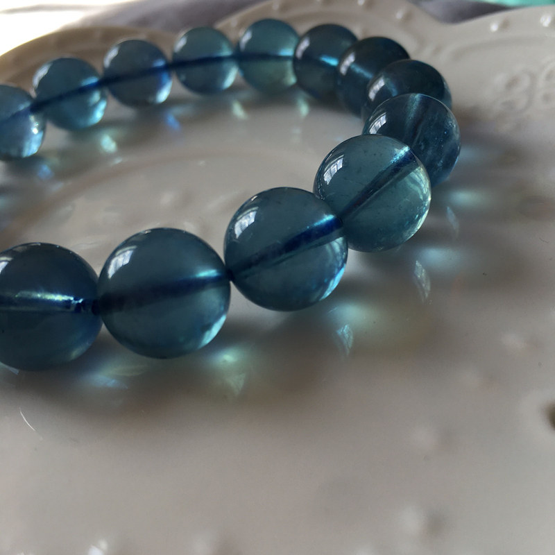 绫罗天然巴西冰种海蓝宝手链女魔鬼蓝单圈手串蓝水晶饰品女友礼物