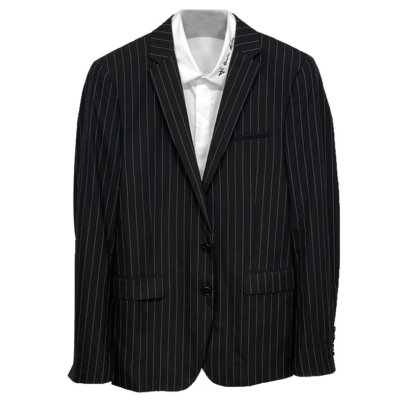 鸟系列春季新款男士修身黑白条纹羊毛小西装外套两粒扣韩版西服潮