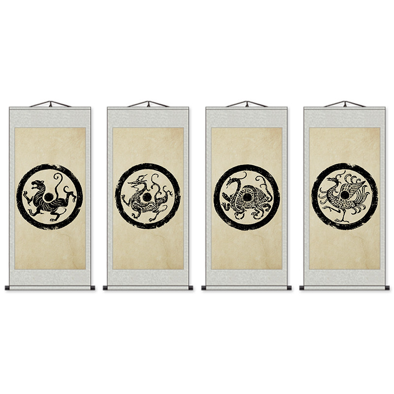 道教四灵神君青龙白虎朱雀玄武四神四象神兽中式国画