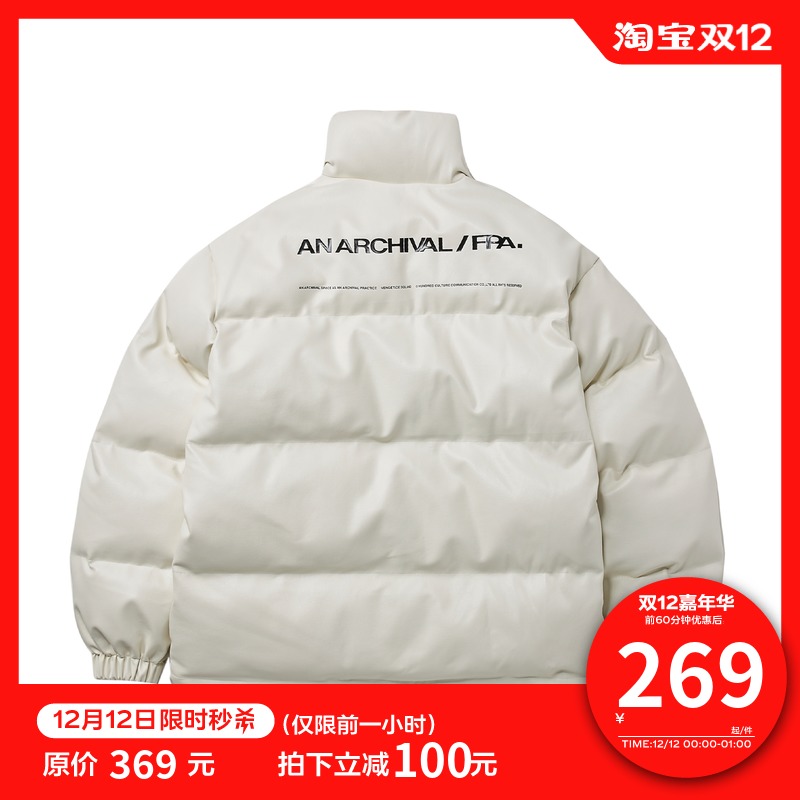 FPA(VENGETICE)冬季情侣装PU皮棉衣国潮牌冬装白色面包棉服外套男