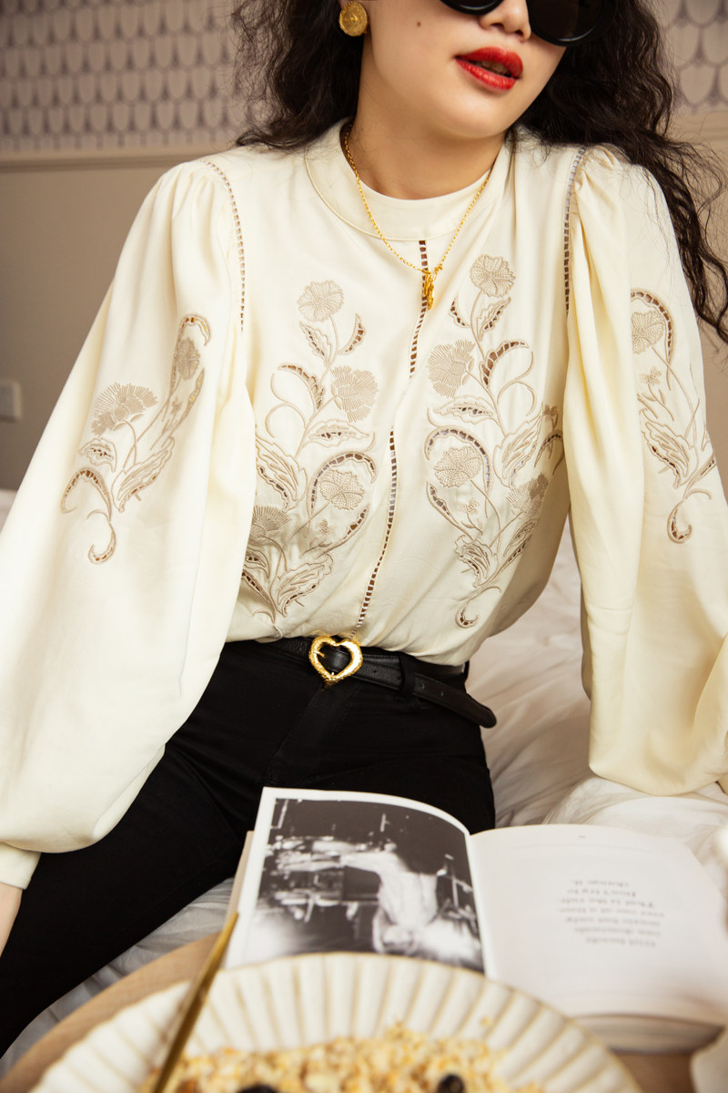 top彼岸花衬衫法式复古宫廷精致华丽镂空绣花衬衫