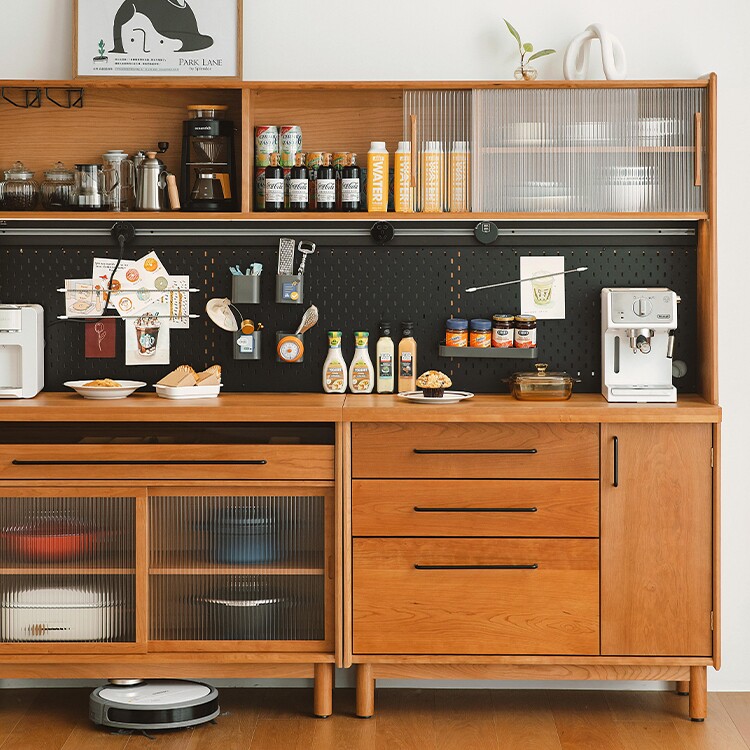 物柜餐边柜北欧洞洞板置高柜实木日式茶水水柜餐边柜