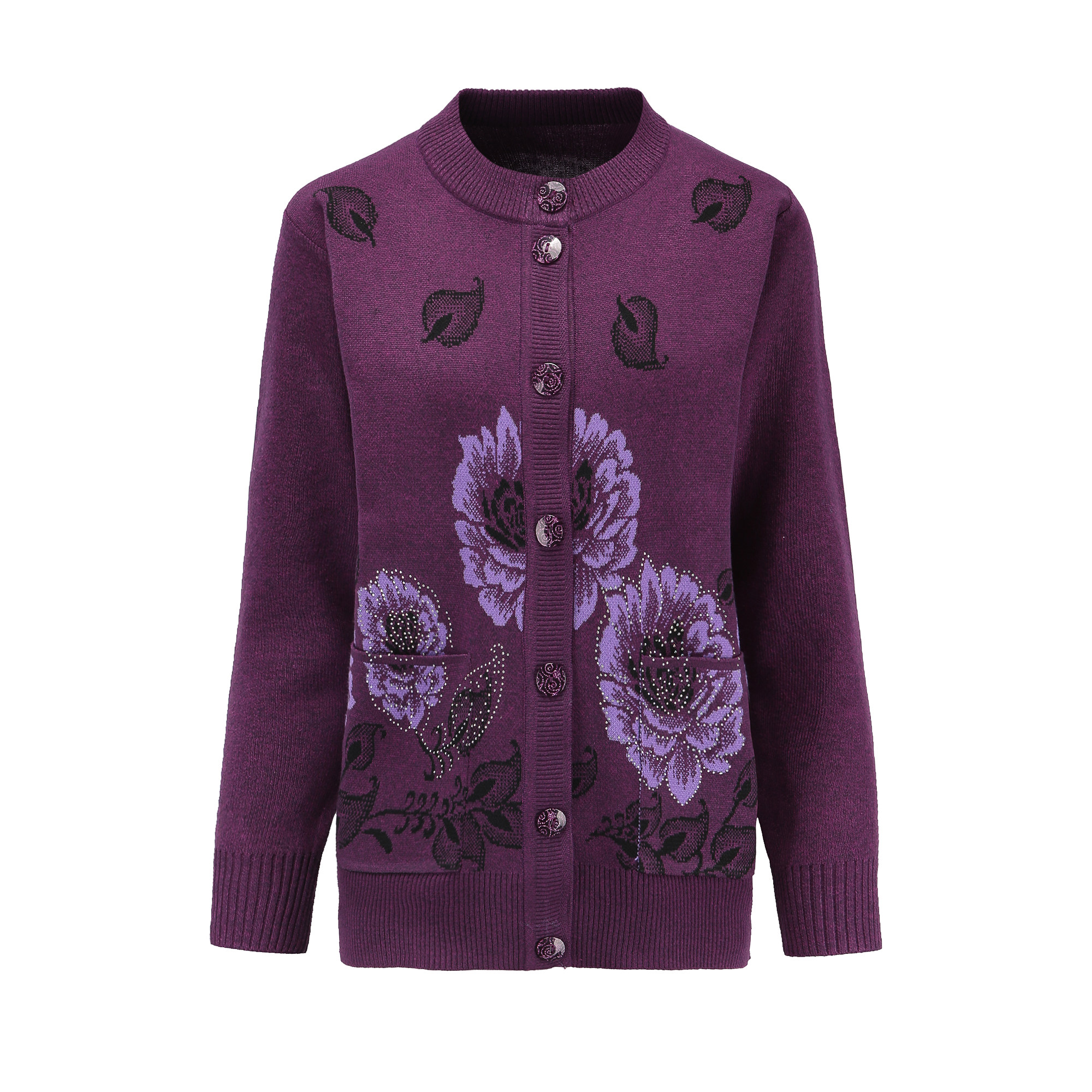 中老年秋装女 厚毛衣开衫老人羊毛衫外套 奶奶外婆冬装毛衣服