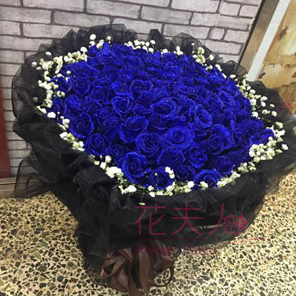 2020新款网红黑纱99朵蓝色妖姬玫瑰七夕情人节长春鲜花速递同城