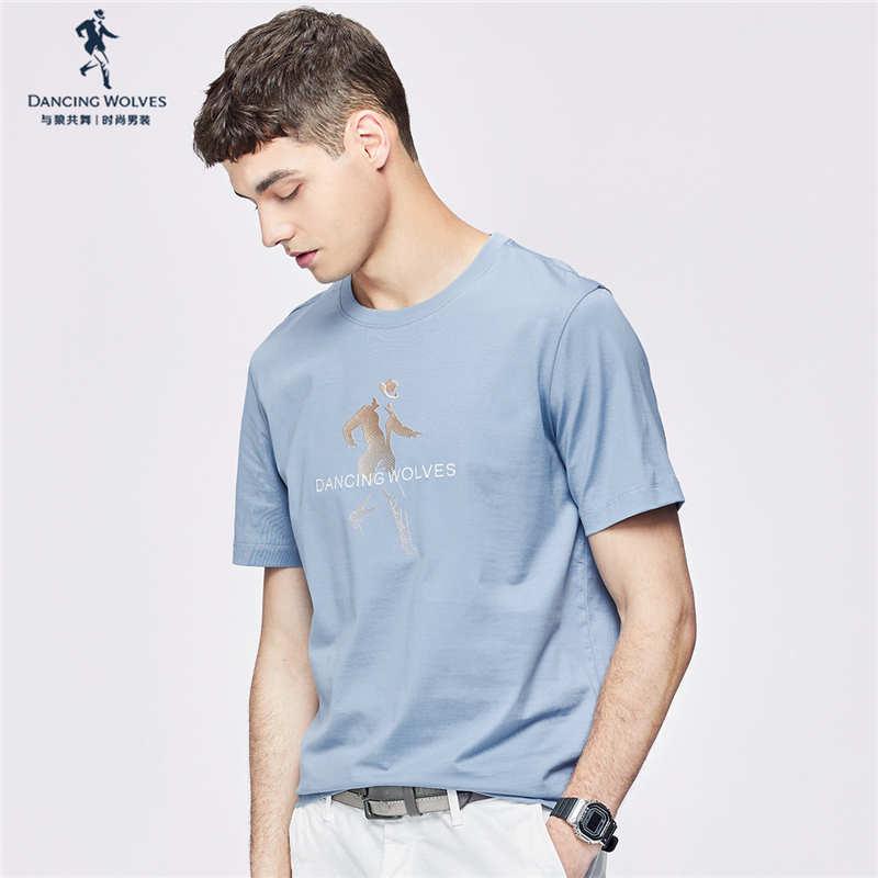 【重工刺绣】与狼共舞圆领短袖t恤男2022夏季多色人标纯棉透气短t