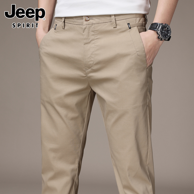 Jeep吉普卡其休闲裤男士春季冰丝宽松百搭西裤潮流直筒长裤子男裤