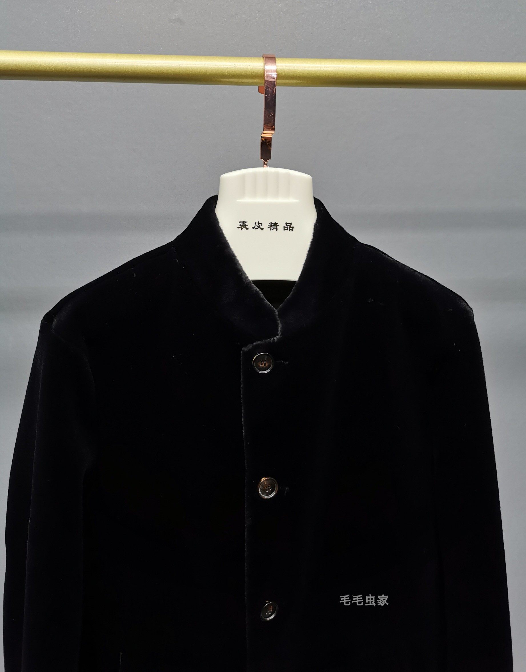 海宁欧洲站时尚男装新款黑色唐装古装商务皮草皮衣