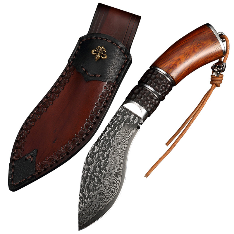 尼泊尔防身锋利刀具户外弯刀狗腿钢刀骑士大马士革其他户外刀具