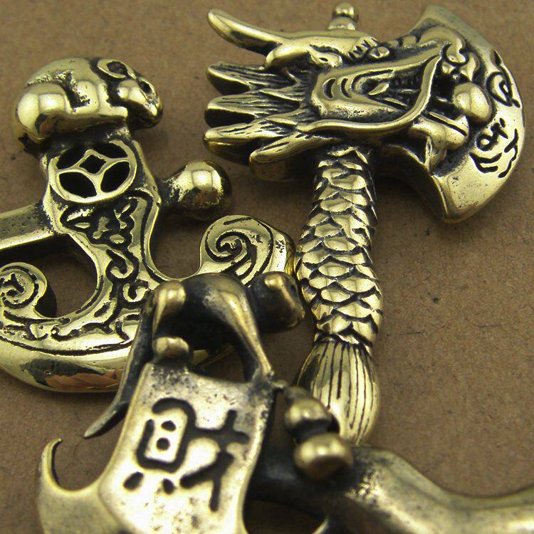 黄铜斧头钥匙扣祝福礼物纯铜挂坠项链吊坠汽车钥匙扣环圈链腰挂件