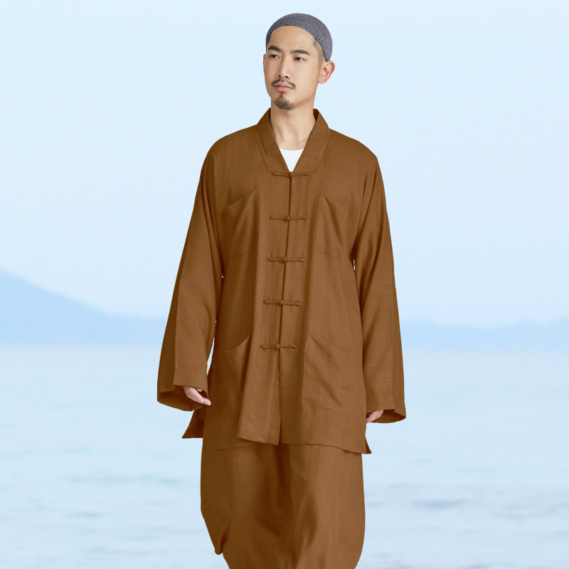 梵林僧服短褂男韩国麻小褂春夏佛系出家僧人僧衣和尚服木蓝色套装