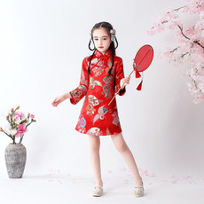 女童红色旗袍儿童长袖唐装宝宝拜年服小女孩中国风洋气秀禾服秋冬 女童红色旗袍儿童长袖唐装宝宝拜年服小女孩中国风洋气秀禾服秋冬